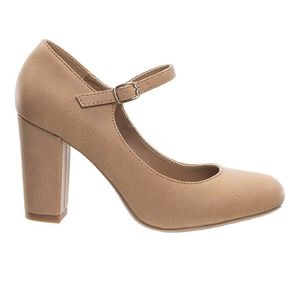 Tan Chunky heel pumps Ankle Strap Block Heel Shoes